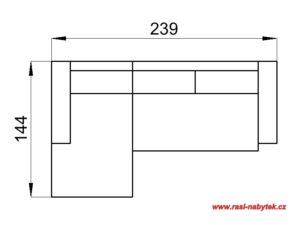 rohová sedací souprava GAMA - L-područka, dlouhé křeslo, pohovka 2D s lůžkem, P-područka (šířka: 239, hloubka: 144, výška: 72,5)