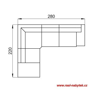 varianta 16 – rohová sedací souprava ALFA: P područka, trojsedák, roh, element 60, přístavný taburet (šířka: 280, hloubka: 220, výška: 76)