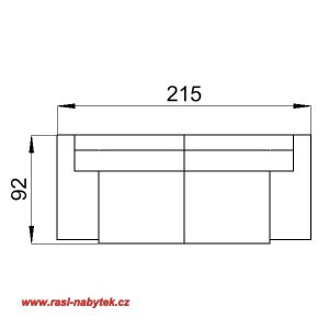 varianta 3 – třímístná pohovka ALFA: L područka, trojsedák, P područka (šířka: 215, hloubka: 92, výška: 76)