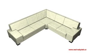 varianta 14 – vizualizace rohové sedací soupravy ALFA: L područka, trojsedák, roh, dvojsedák, P područka (šířka: 280, hloubka: 257, výška: 76)
