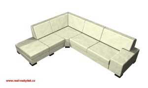 varianta 16 – vizualizace rohové sedací soupravy ALFA: P područka, trojsedák, roh, element 60, přístavný taburet (šířka: 280, hloubka: 220, výška: 76)