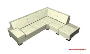 varianta 5 – vizualizace rohové sedací soupravy ALFA: L područka, dvojsedák, roh, element 60, přístavný taburet (šířka: 257, hloubka: 220, výška: 76)